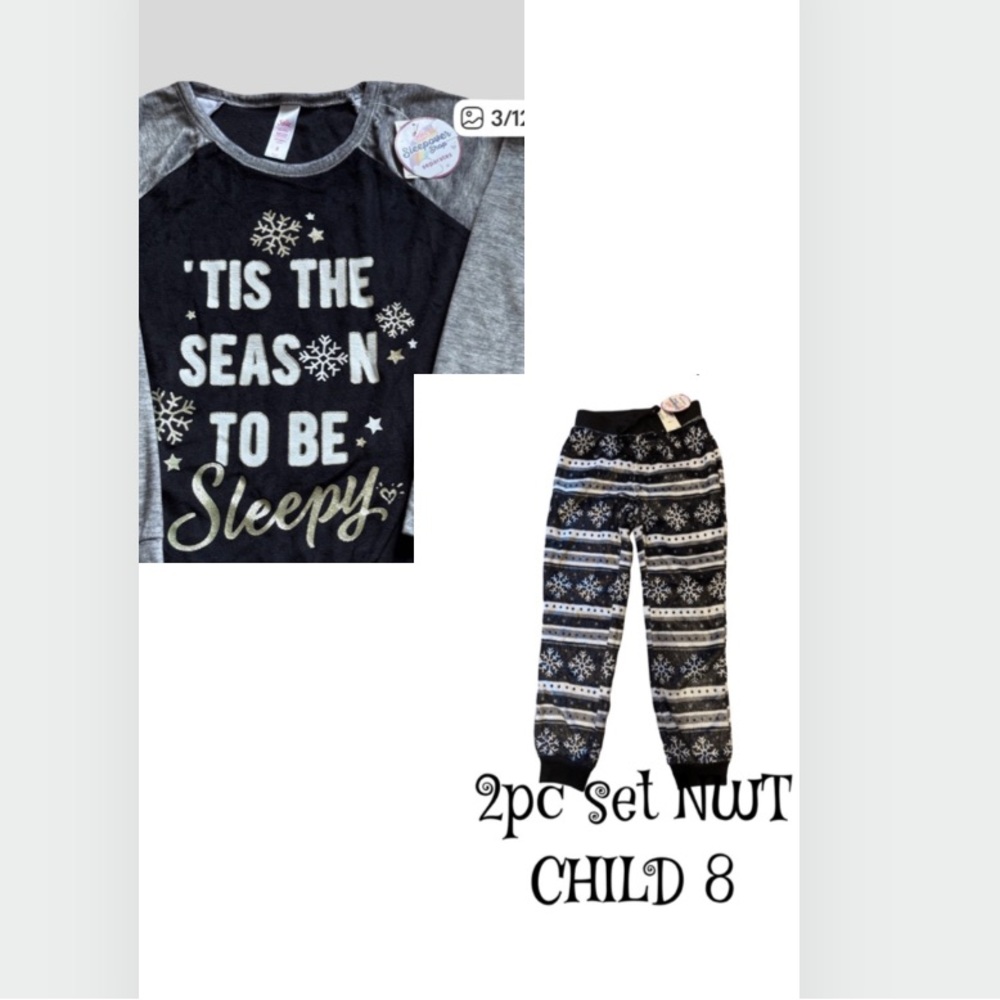 JUSTICE kids 2pc pajama set  TIS THE SEASON TO BE SLEEPY NWT